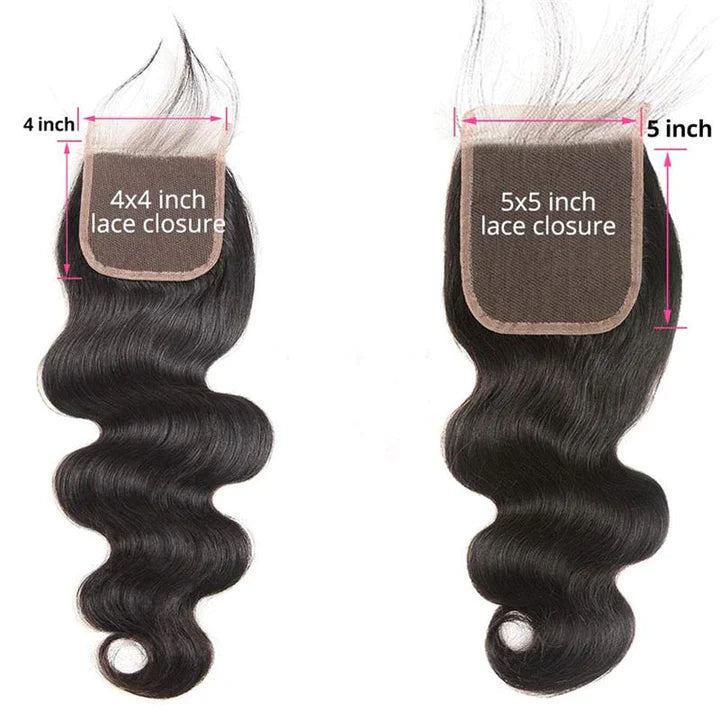 100% Natural Human Hair 4x4/5x5 Transparent Closure Lace Texture Natural Black